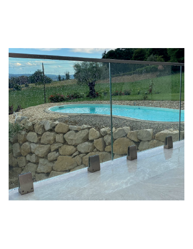 VDR Pinza de Vidrio Cuadrada 16–20 mm | Sin Perforación | Plata