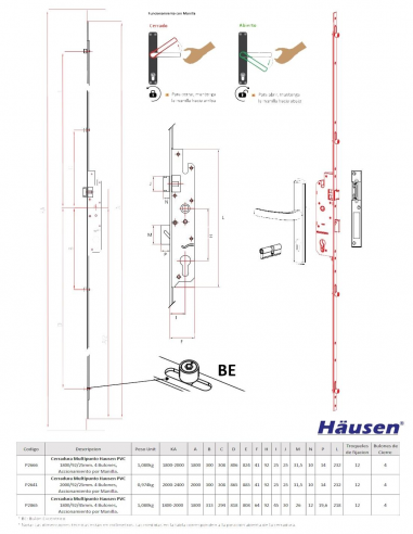 Esquema Tecnico - Cerradura Multipunto Hausen PVC 1800/92/45mm.