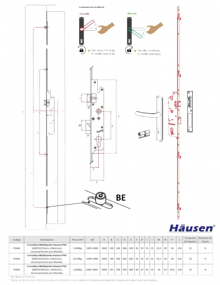 Esquema Tecnico - Cerradura Multipunto Hausen PVC 1800/92/45mm.