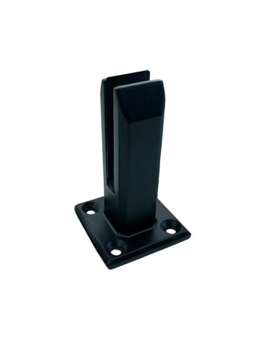 Pinza Vidrio Rectangular 12 mm Sin Perforación | Negro Mate / Inox | Hausen