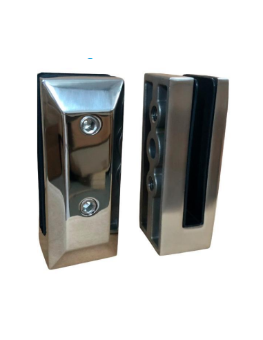 Pinza Vidrio Rectangular PQ 12 mm Sin Perforación | Acero Inox Satinado | Hausen
