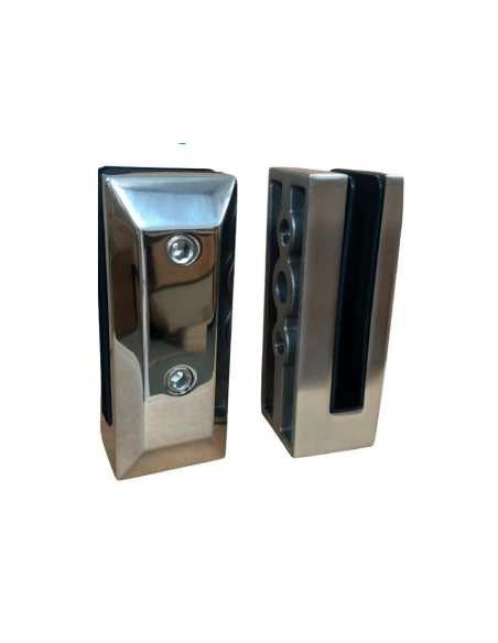 Pinza Vidrio Rectangular PQ 12 mm Sin Perforación | Acero Inox Satinado | Hausen