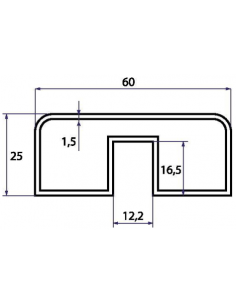 copy of VDR PERFIL PASAMANOS RECTANGULO CANAL 12 mm. 60 x 25 PLATA BRILLANTE