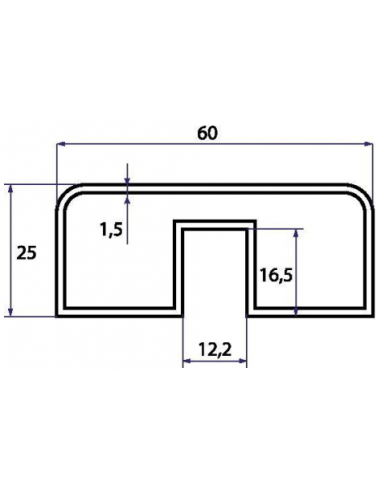 copy of copy of VDR PERFIL PASAMANOS RECTANGULO CANAL 12 mm. 60 x 25 PLATA BRILLANTE