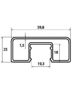 VDR PERFIL PASAMANOS RECTANGULO CANAL 16 mm. 60 x 25 PLATA BRILLANTE
