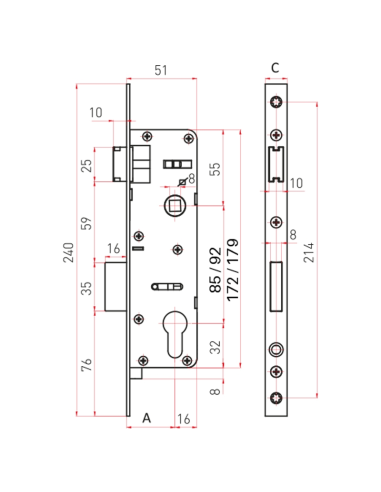 CERRADURA 1P ALUMINIO DESL. 30mm