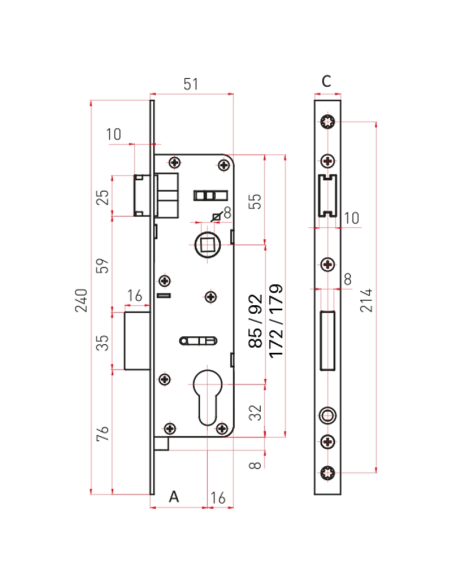 CERRADURA 1P ALUMINIO DESL. 30mm