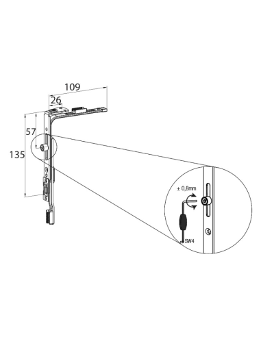 Ángulo de reenvío pequeño Standard – Punto de cierre para ventanas PVC y aluminio
