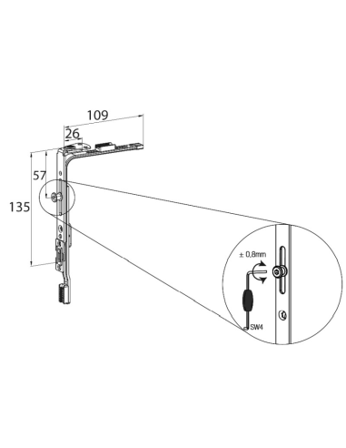 Ángulo de cambio mini HAUSEN P1053 – Bulón de seguridad para ventanas PVC y aluminio