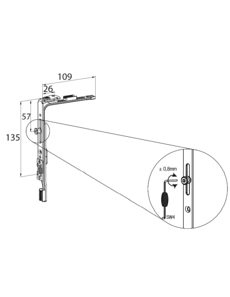 Ángulo de cambio mini HAUSEN P1053 – Bulón de seguridad para ventanas PVC y aluminio