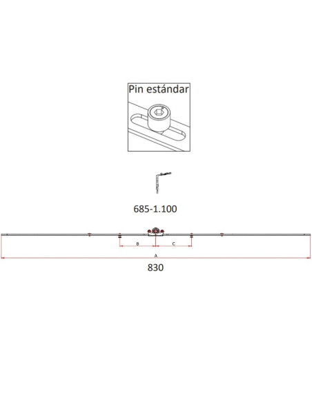 Cremona de 15mm Hausen para PVC con bulón Standard 685-1100 Cremona de 15mm Hausen para PVC con bulón Standard 685-1100