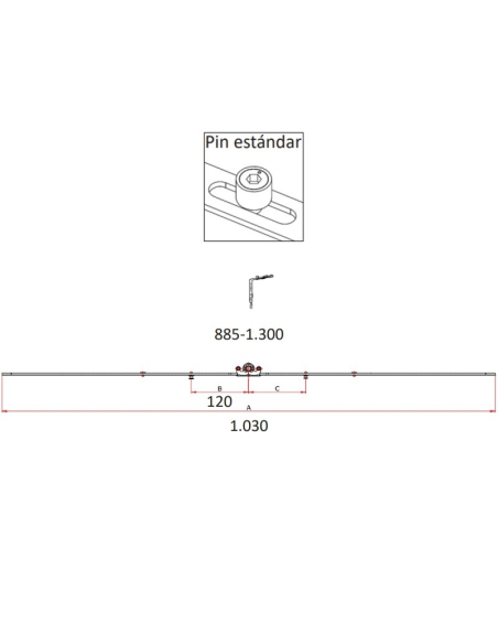 Cremona 15 mm Hausen P1004 con Bulón Standard 885–1300 mm | Herraje Oscilobatiente PVC