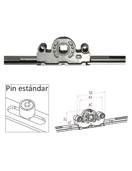 Cremona 15 mm Hausen P1008 con Bulón STD 1585–2000 mm | Herraje Oscilobatiente PVC
