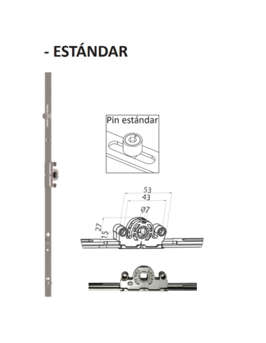 Cremona 15 mm Hausen P1008 con Bulón STD 1585–2000 mm | Herraje Oscilobatiente PVC