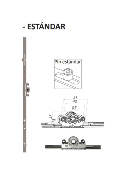 Cremona 15 mm Hausen P1008 con Bulón STD 1585–2000 mm | Herraje Oscilobatiente PVC