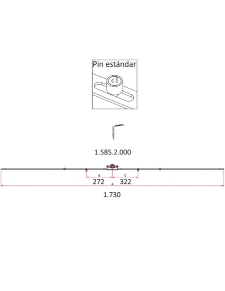 Cremona 15 mm Hausen P1008 con Bulón STD 1585–2000 mm | Herraje Oscilobatiente PVC
