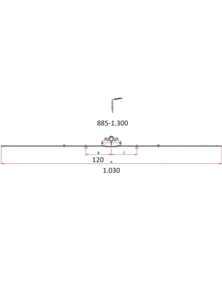 Cremona 30 mm Hausen P1083 con Bulón STD 885–1300 mm | Herraje Oscilobatiente PVC