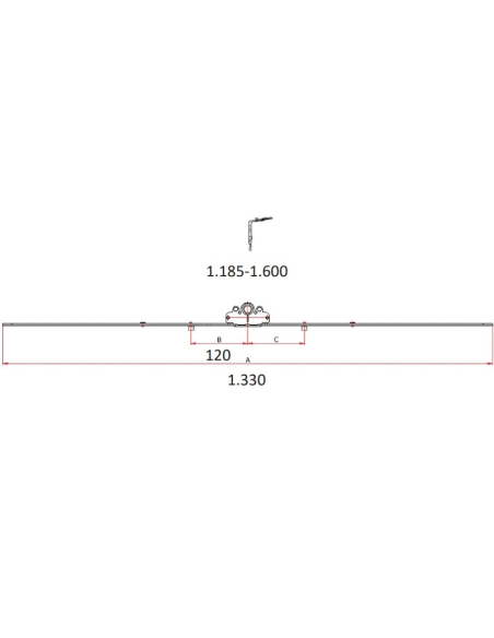 Cremona 30 mm Hausen P1085 con Bulón STD 1185–1600 mm | Herraje Oscilobatiente PVC