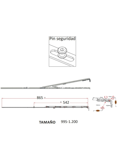 Compás OB con Bulón de Seguridad 995–1200 | Herraje Oscilobatiente Hausen