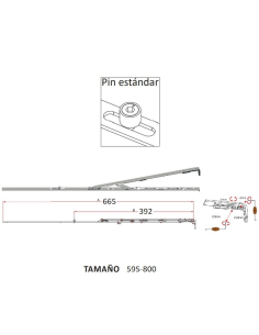 Compás con Bulón Standard 595–800 mm P1102 | Seguridad Antielevación para Ventanas Oscilobatientes PVC 2