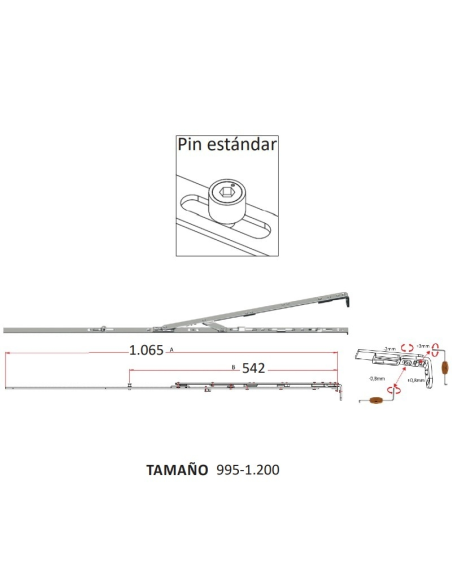Compás OB Bulón Standard 995–1200 | Herraje Oscilobatiente Hausen