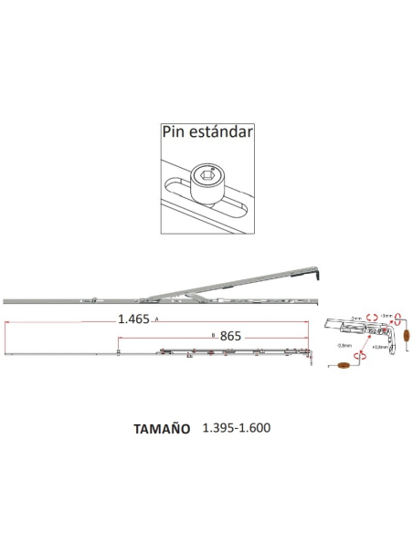 Compás OB Bulón Standard 1395–1600 (1401–1600) | Herraje Oscilobatiente Hausen