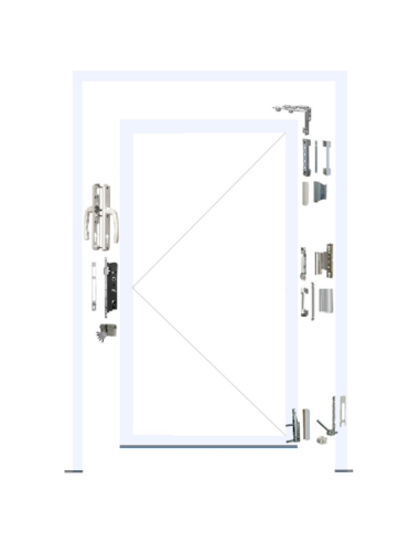 Kit Doble Hoja 13 mm con Falso Compás Plata 9006 | Herraje Oscilobatiente PVC Hausen